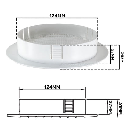 White Round Louvre Vent with Fly Mesh, 125mm