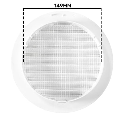 White Round Louvre Vent with Fly Mesh, 150mm