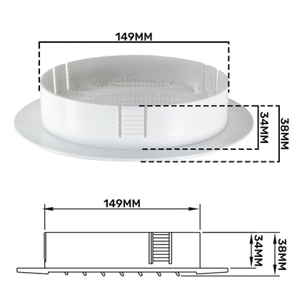 White Round Louvre Vent with Fly Mesh, 150mm
