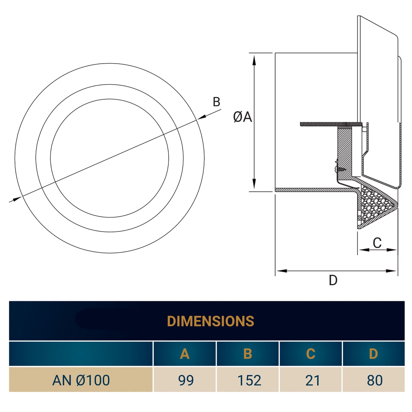 White Anemostat Intake Ceiling Valve, 100mm