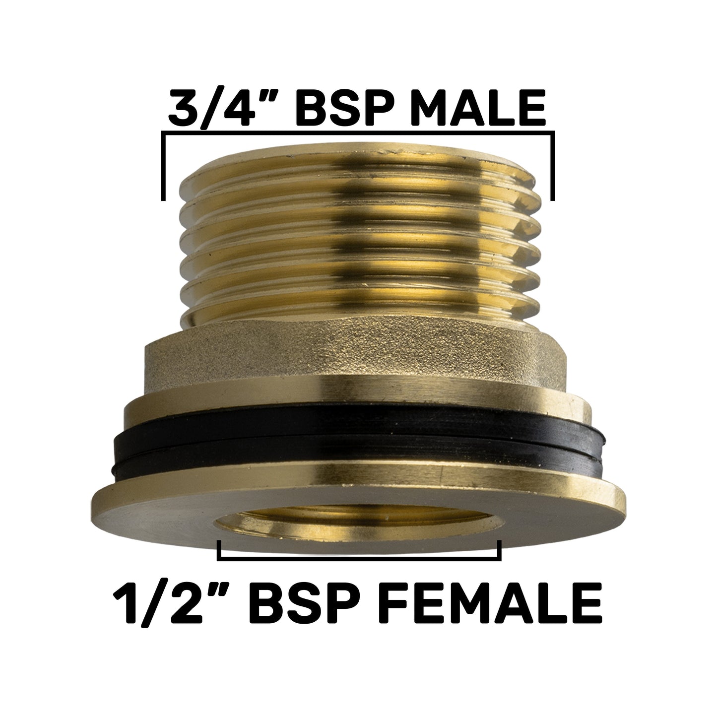Brass Water Butt Tank Adapter, 3/4" BSPM to 1/2" BSPF