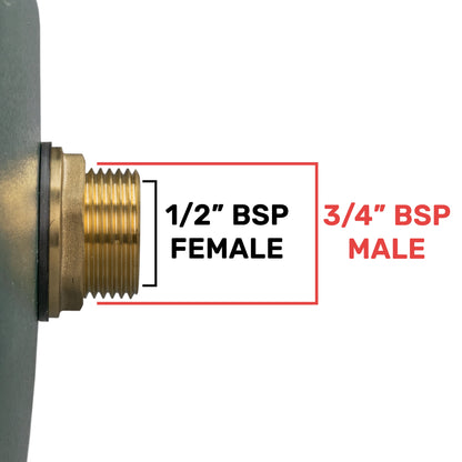 Brass Water Butt Tank Adapter, 3/4" BSPM to 1/2" BSPF