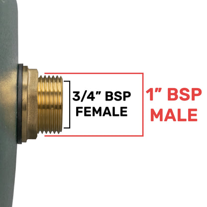 Brass Water Butt Tank Adapter, 1" BSPM to 3/4" BSPF