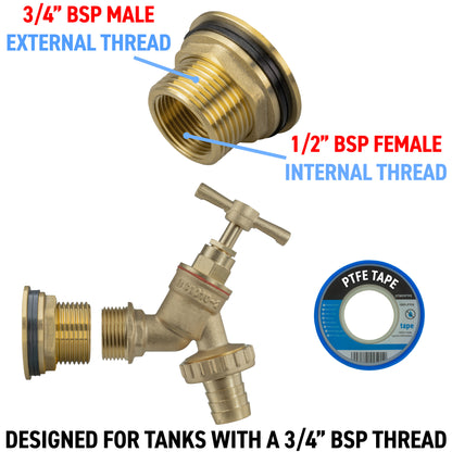 Full Brass Water Butt Adapter & Barbed Tap Kit