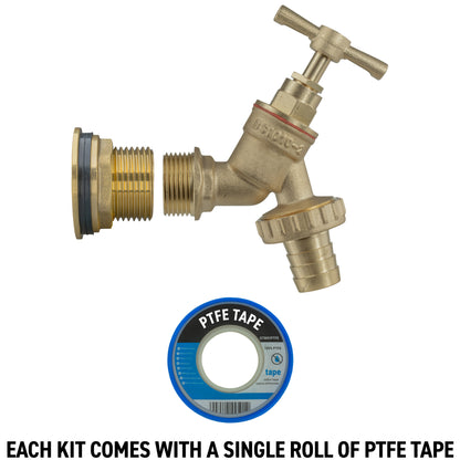 Full Brass Water Butt Adapter & Barbed Tap Kit