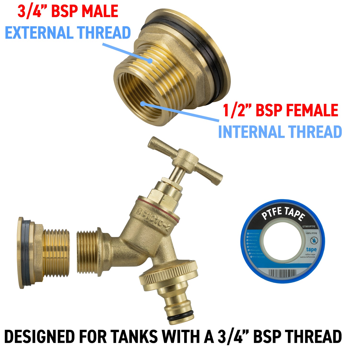 Full Brass Water Butt Adapter & Quick Connect Tap Kit