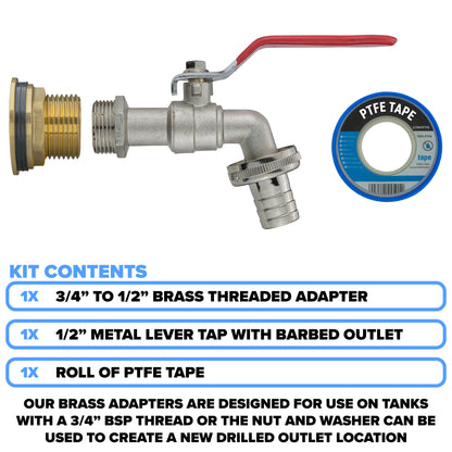 Brass Water Butt Adapter & Barbed Lever Tap