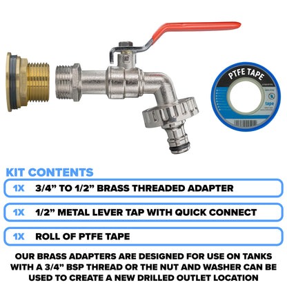 Brass Water Butt Adapter & Quick Connect Lever Tap