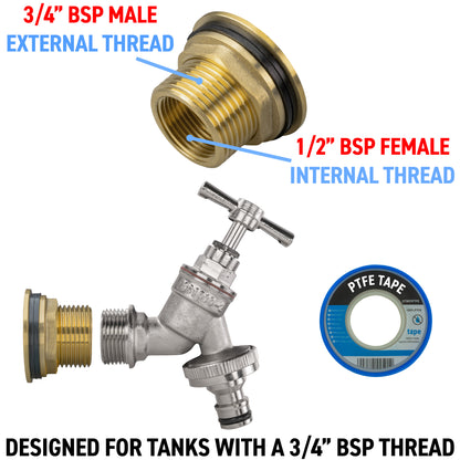 Full Brass Water Butt Adapter & Nickel Plated Quick Connect Tap Kit