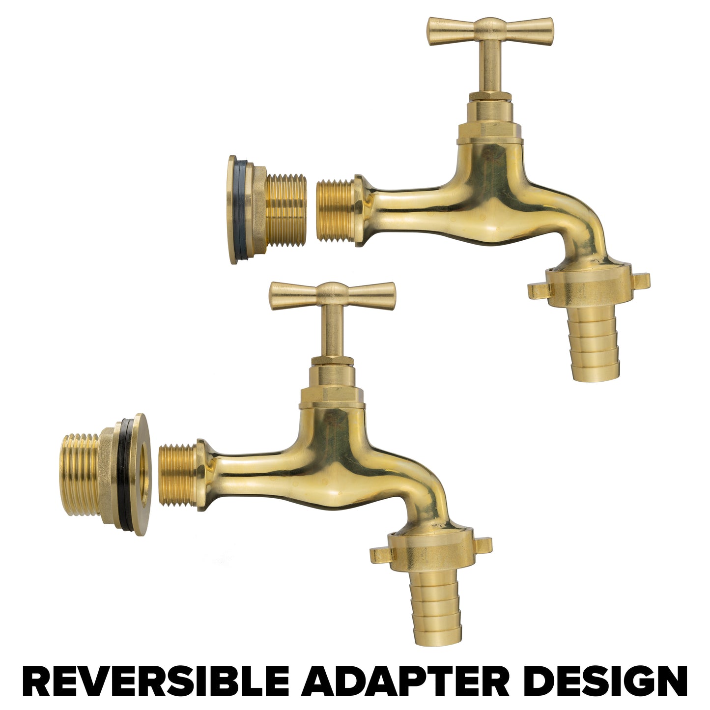 Full Brass Water Butt Adapter & Polished Barbed Tap Kit