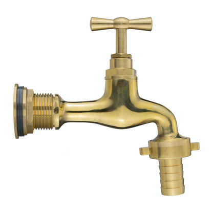 Full Brass Water Butt Adapter & Polished Barbed Tap Kit