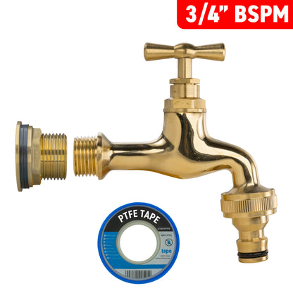 Full Brass Water Butt Adapter & Polished Quick Connect Tap Kit