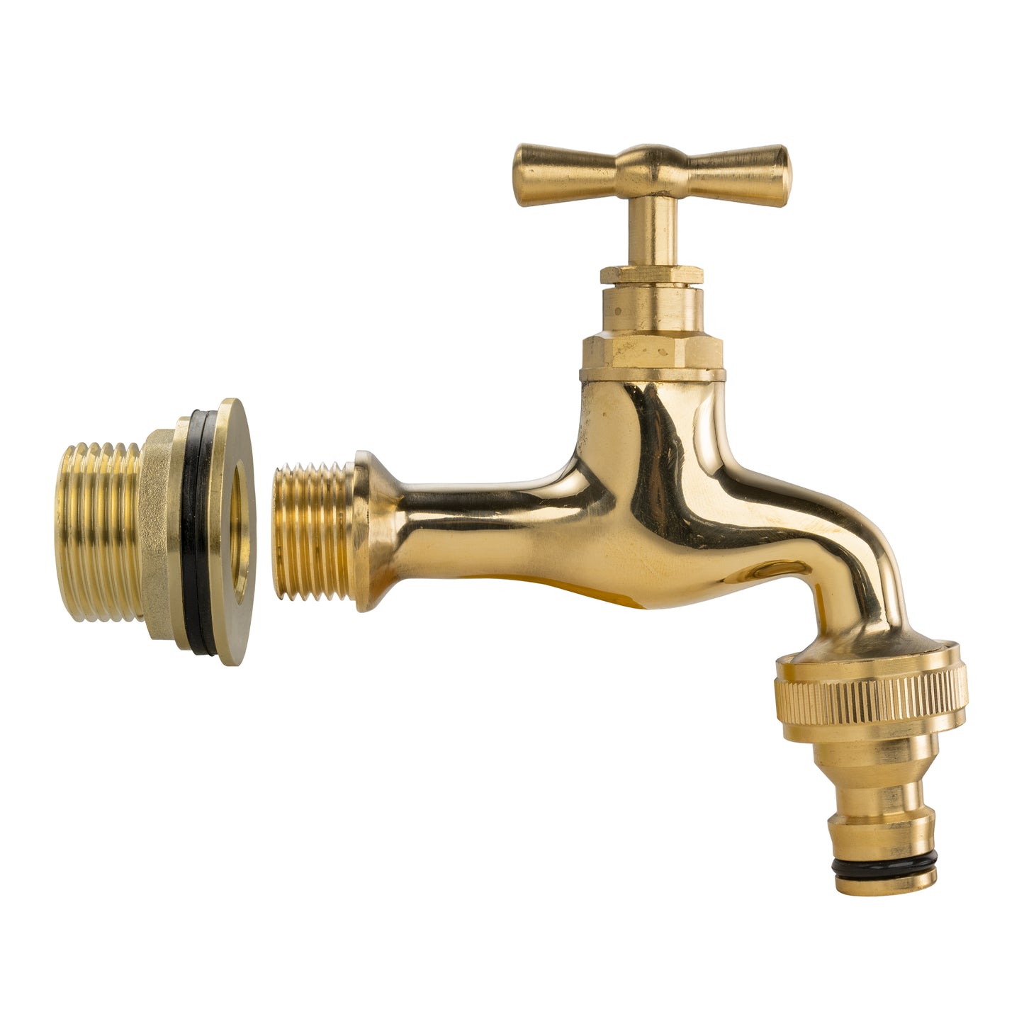 Full Brass Water Butt Adapter & Polished Quick Connect Tap Kit