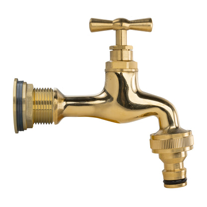 Full Brass Water Butt Adapter & Polished Quick Connect Tap Kit