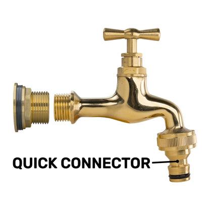 Full Brass Water Butt Adapter & Polished Quick Connect Tap Kit