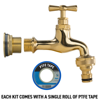 Full Brass Water Butt Adapter & Polished Quick Connect Tap Kit