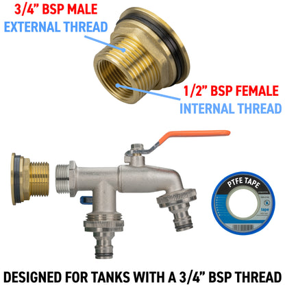 Brass Water Butt Adapter & Double Quick Connector Tap