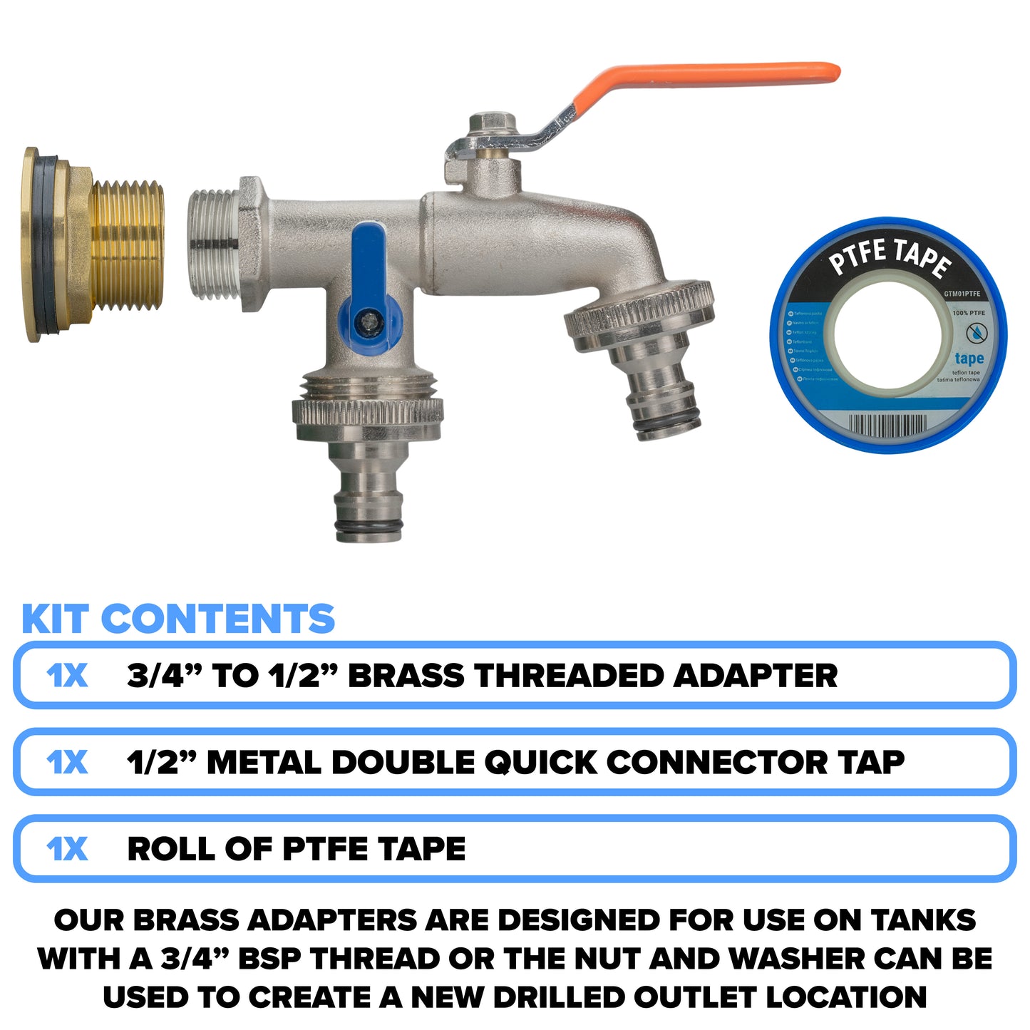 Brass Water Butt Adapter & Double Quick Connector Tap