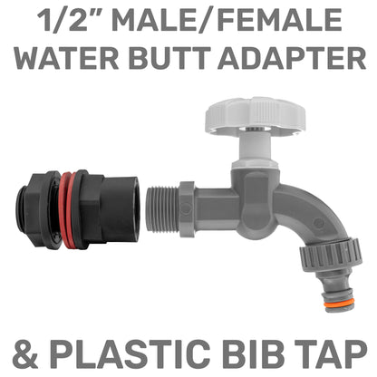 Water Butt Adapter + Grey Plastic Bibtap