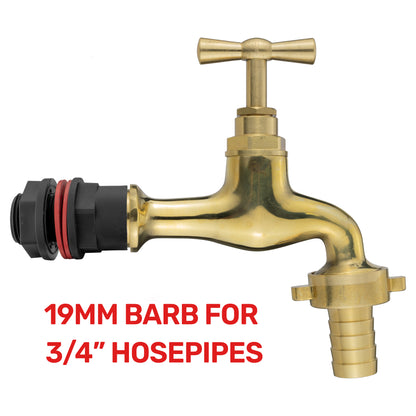 Water Butt Adapter + Polished Barbed Tap