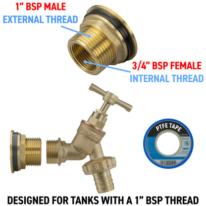 Full Brass Water Butt Adapter & Barbed Tap Kit