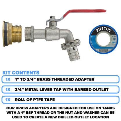 Brass Water Butt Adapter & Barbed Lever Tap