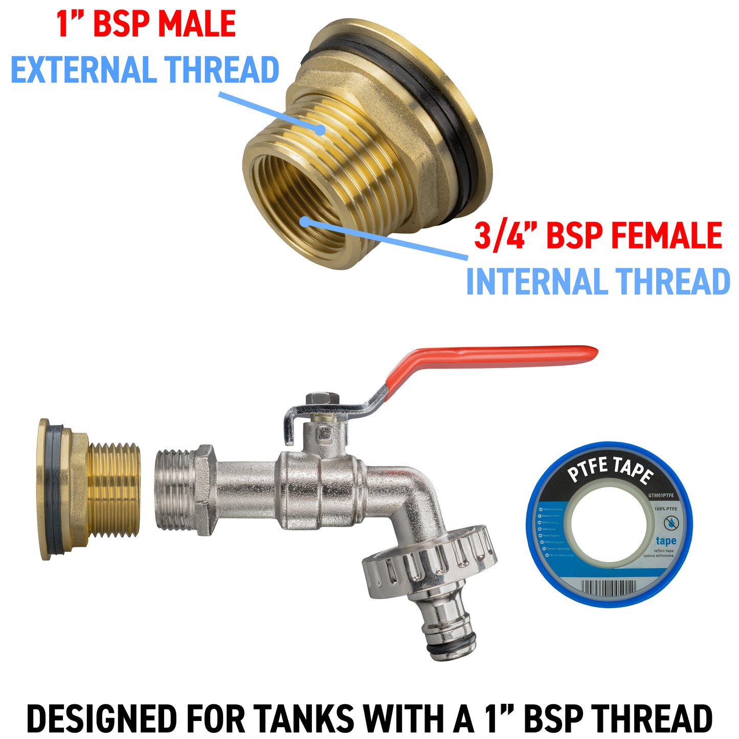 Brass Water Butt Adapter & Quick Connect Lever Tap