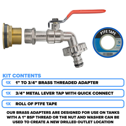 Brass Water Butt Adapter & Quick Connect Lever Tap