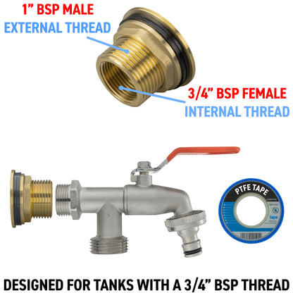 Brass Water Butt Adapter & Double Outlet Lever Tap