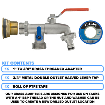 Brass Water Butt Adapter & Double Outlet Lever Tap