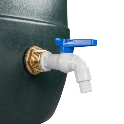 Brass Water Butt Adapter & White Barbed Tap