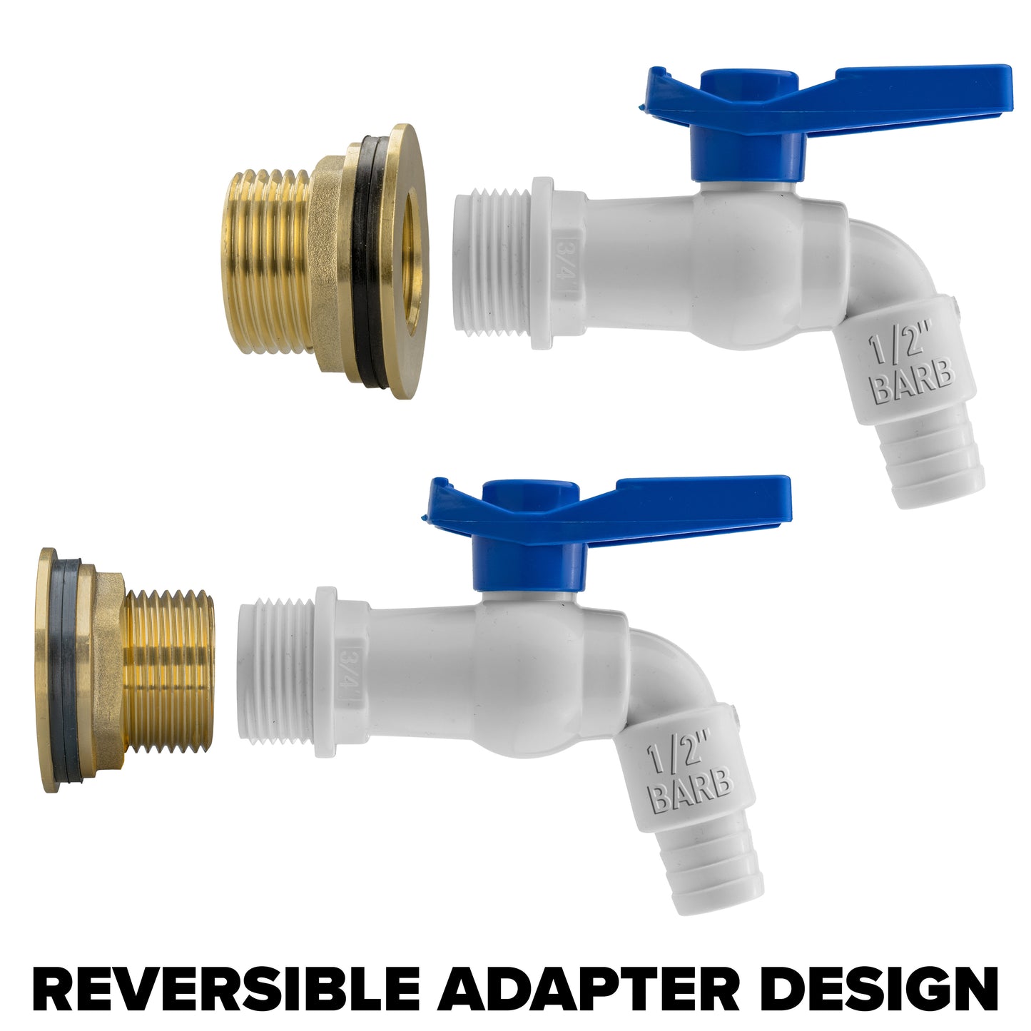 Brass Water Butt Adapter & White Barbed Tap