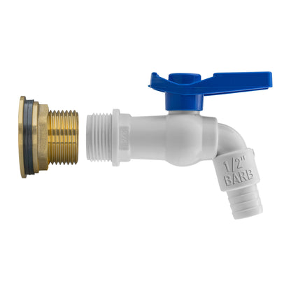 Brass Water Butt Adapter & White Barbed Tap