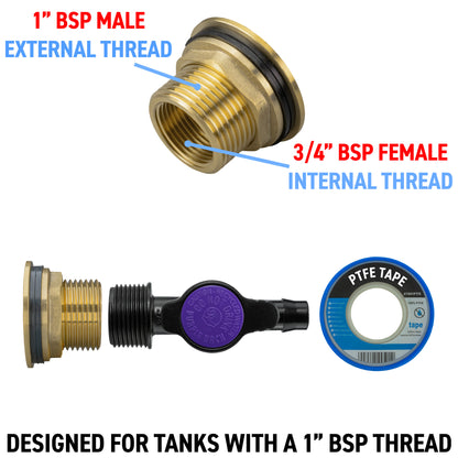 Brass Water Butt Adapter + 13mm Irrigation Valve