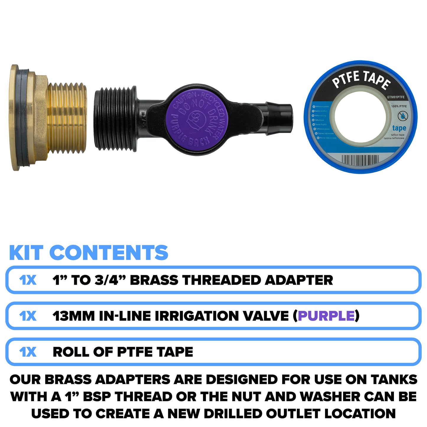 Brass Water Butt Adapter + 13mm Irrigation Valve