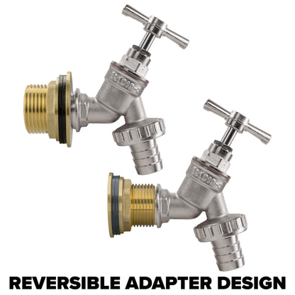 Full Brass Water Butt Adapter & Nickel Plated Barbed Tap Kit