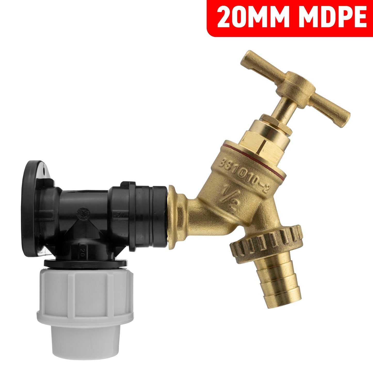 MDPE Bibtap Wall Backplate with Barbed Brass Tap