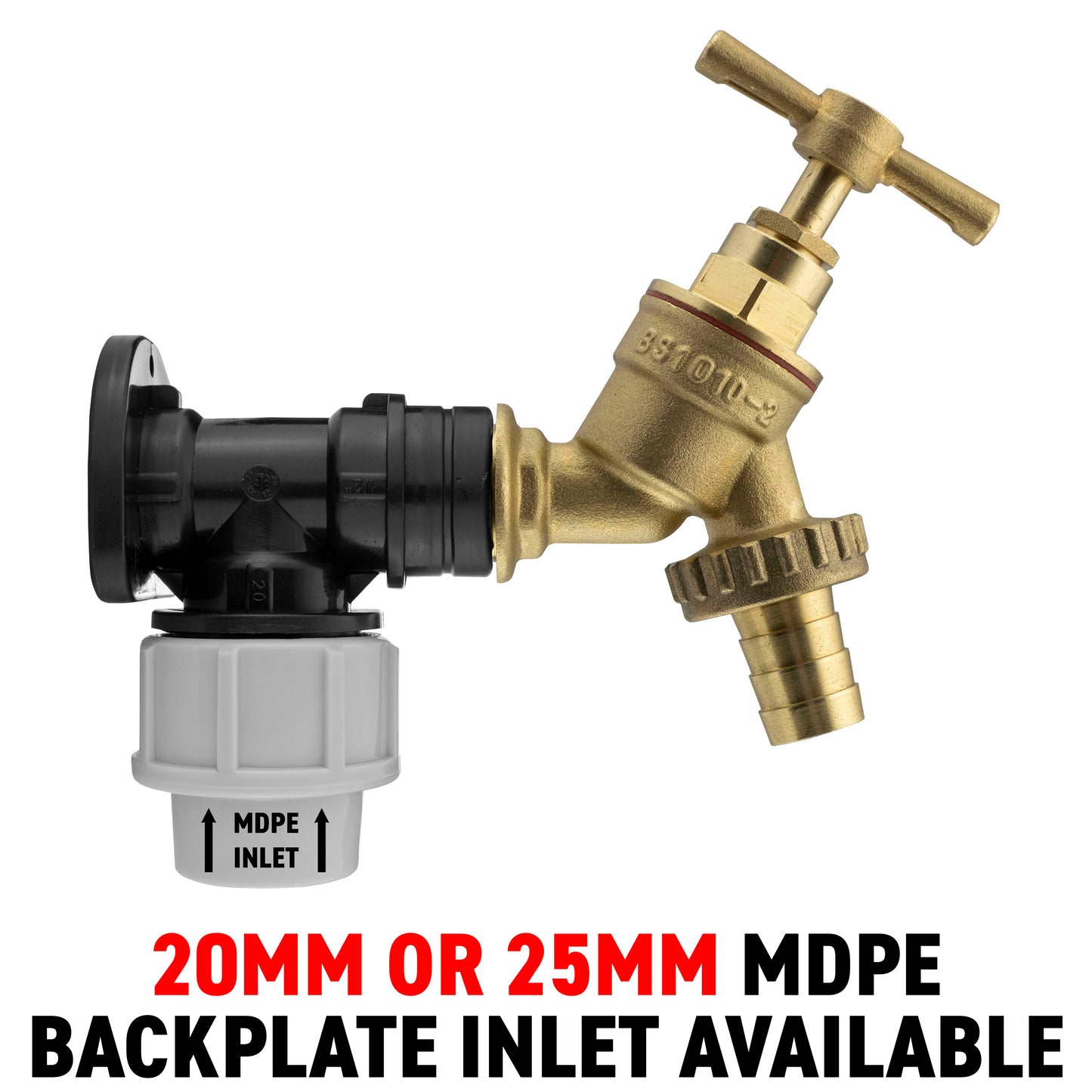 MDPE Bibtap Wall Backplate with Barbed Brass Tap