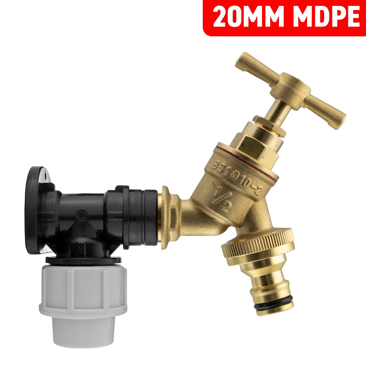 MDPE Bibtap Wall Backplate with Quick Connect Brass Tap