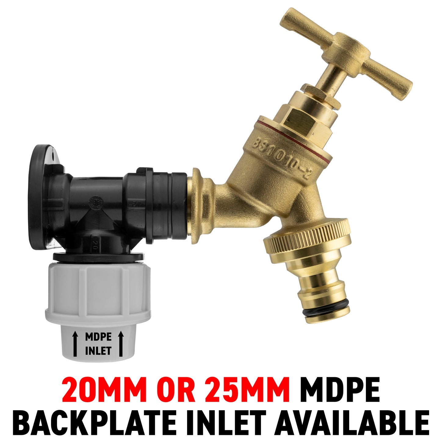 MDPE Bibtap Wall Backplate with Quick Connect Brass Tap