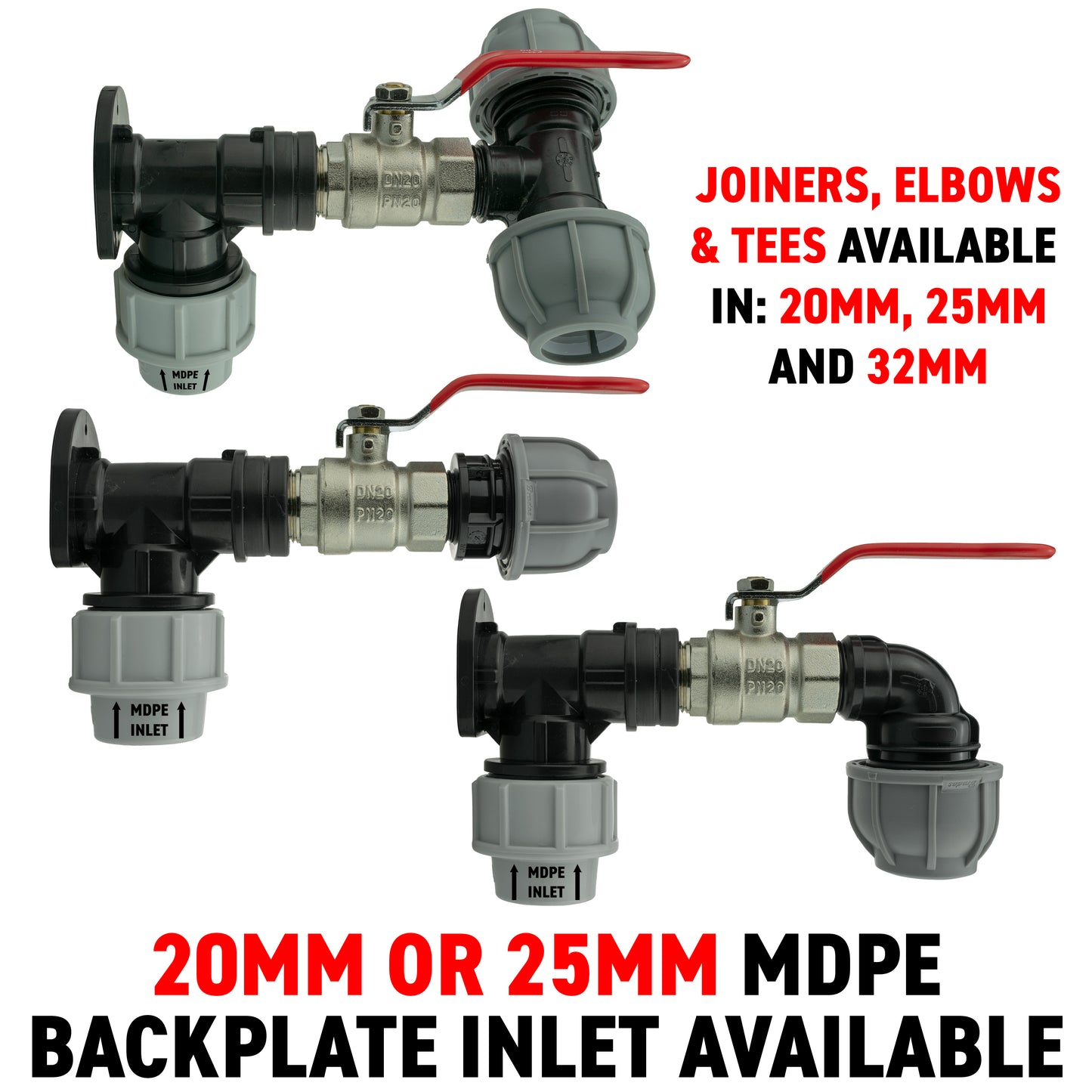 MDPE Wall Backplate + Valve & MDPE Fittings
