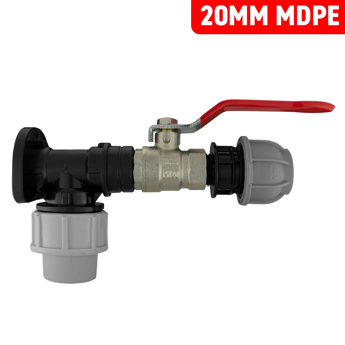 MDPE Wall Backplate + Valve & MDPE Fittings