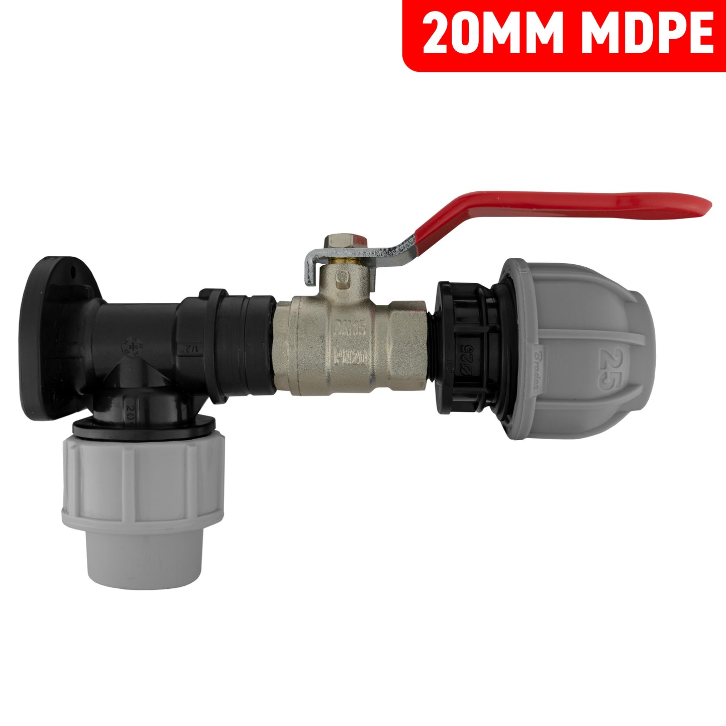 MDPE Wall Backplate + Valve & MDPE Fittings