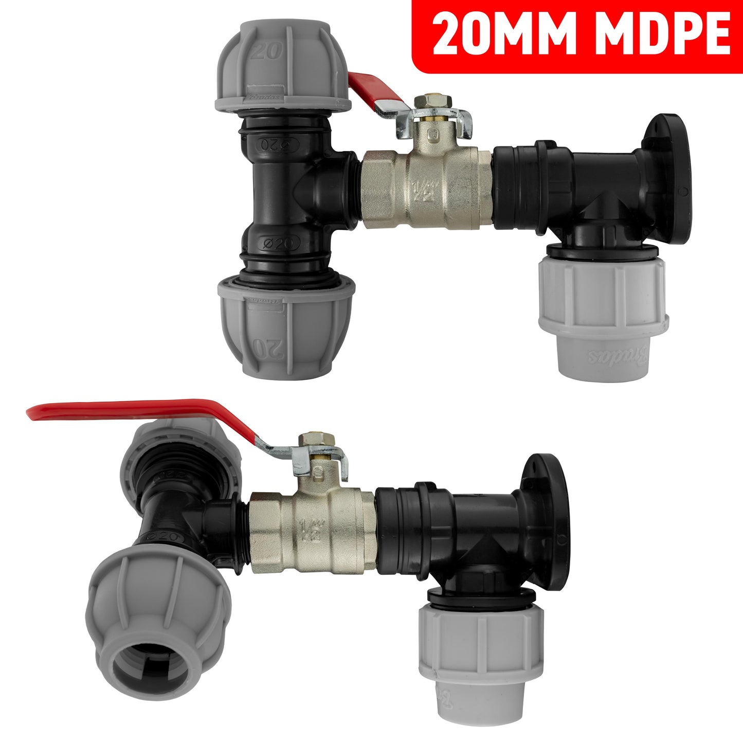 MDPE Wall Backplate + Valve & MDPE Fittings