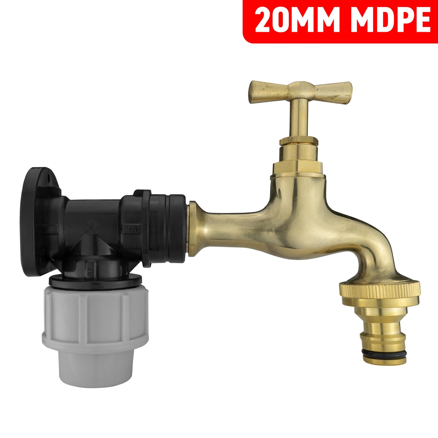 20mm MDPE Wall Backplate + Polished Bib Tap