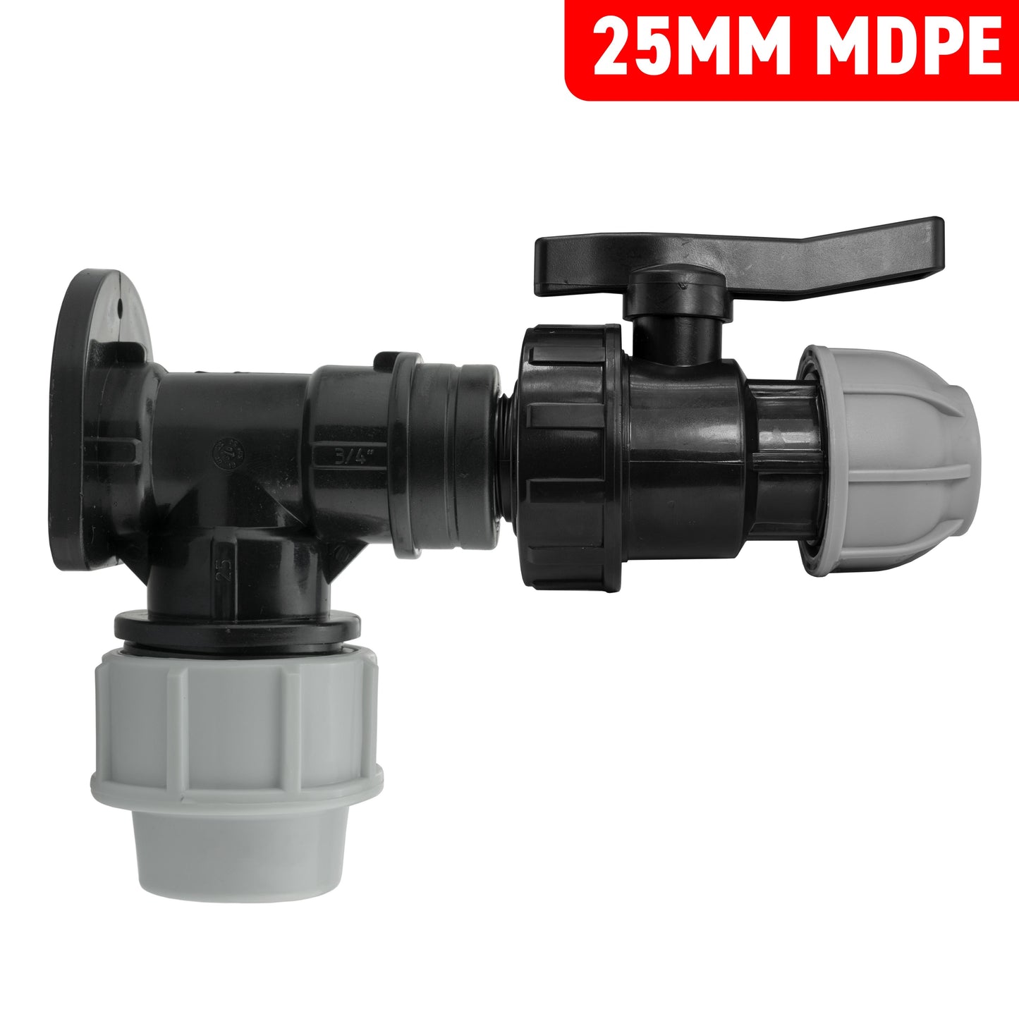 MDPE Wall Backplate + 25mm MDPE Valve