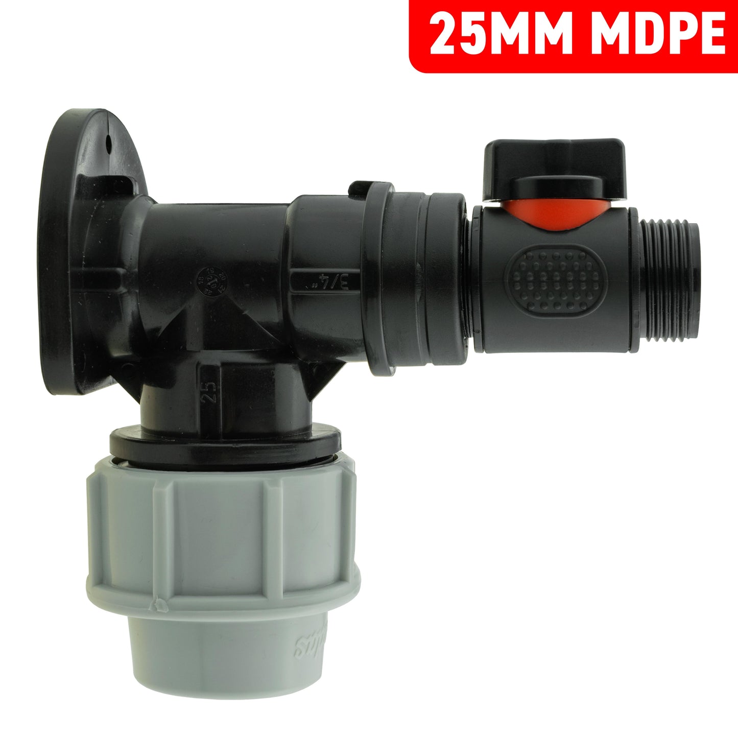 MDPE Wall Backplate + 3/4" PVC Valve