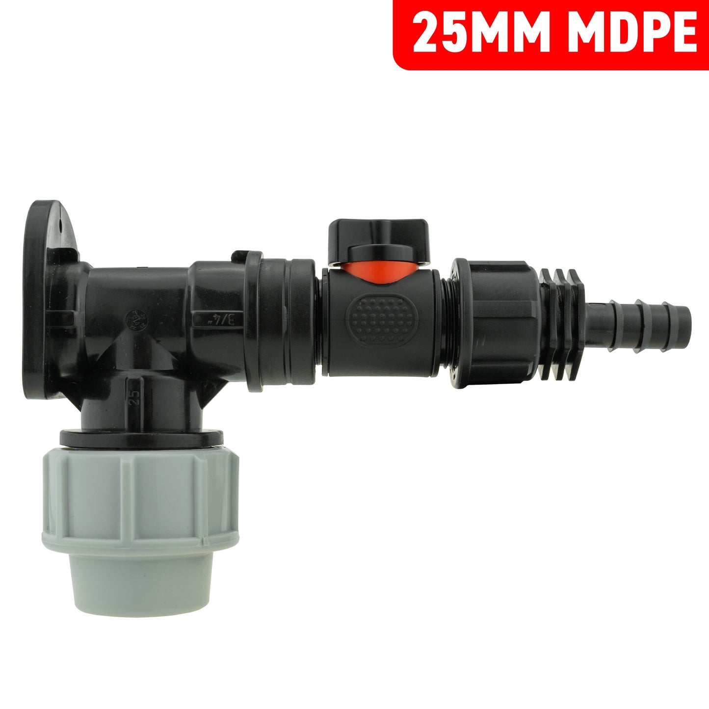 MDPE Wall Backplate + 3/4" PVC Valve