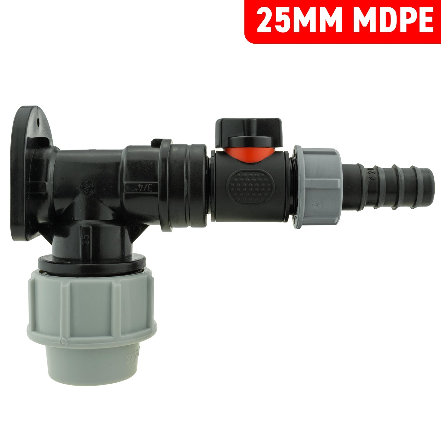 MDPE Wall Backplate + 3/4" PVC Valve