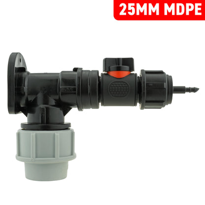 MDPE Wall Backplate + 3/4" PVC Valve